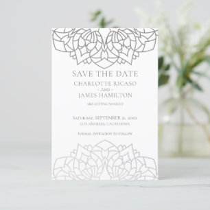 Mandala Silber Grau Muster Personalisierte Hochzei Save The Date