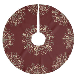 Mandala Snowflake Gold Burgundy Red Polyester Weihnachtsbaumdecke