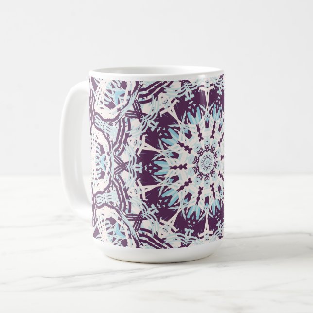 Mandala Spiritual Kaleidoscope Blue Purple White.  Kaffeetasse (Vorderseite Links)