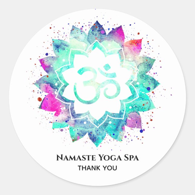 *~* Mandala Spirituelle OM Symbol Lotus Blume Om Runder Aufkleber (Vorderseite)