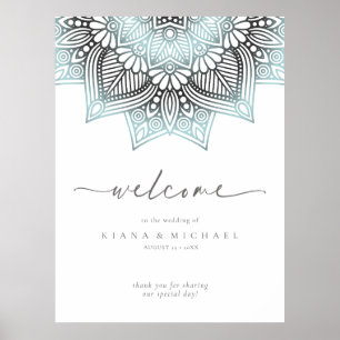Mandala-Spitze Hochzeit Willkommen Hellblau ID968 Poster