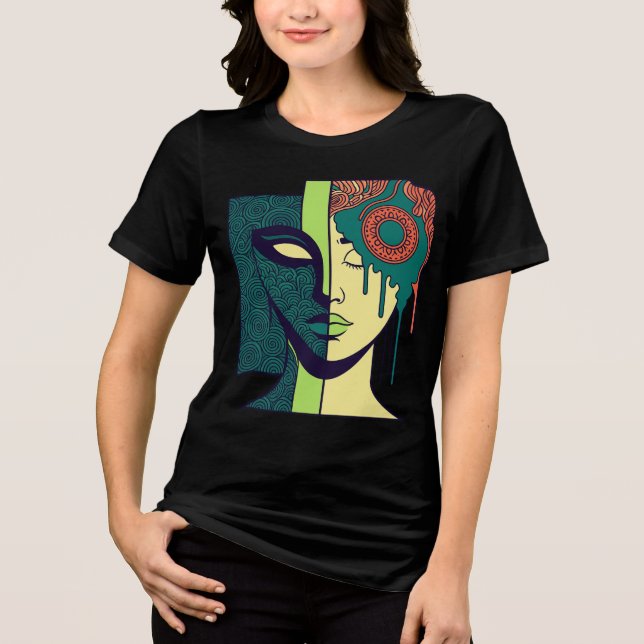 Mandala-Split-Gesicht-Abstraktkunst  Tri-Blend Shirt (Vorderseite)