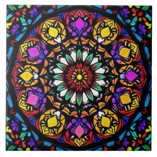Mandala Stached Glass Floral Artwork Fliese
