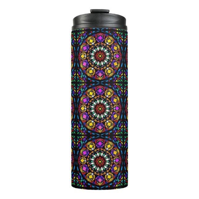 Mandala Stached Glass Floral Artwork Thermosbecher (Vorderseite)
