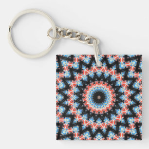 Mandala Star: Schwarz, Blau und Rot Schlüsselanhänger