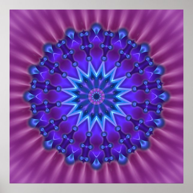 Mandala-Stern in blau | Magenta-Blume Poster (Vorne)