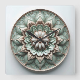 Mandala-Stil-Ornament weiches Grün Quadratische Wanduhr