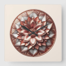 mandala style ornament, soft red quadratische wanduhr