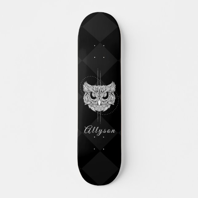 Mandala Style Owl & Girls Name Schwarz-weiß Klasse Skateboard (Vorne)