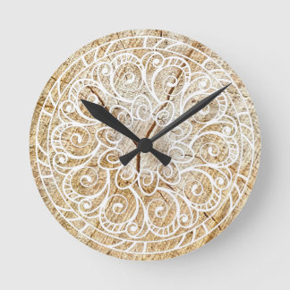 Mandala sur bois runde wanduhr