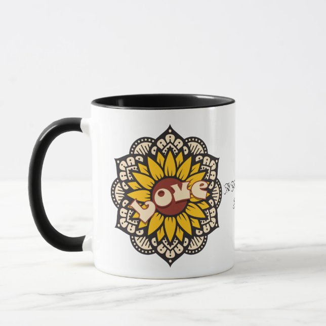 Mandala Tasse, Sonnenblume mit Mandala Tasse, Lieb Tasse (Links)