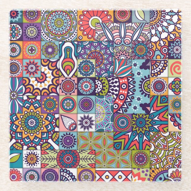 Mandala Tile Pattern Glasuntersetzer (Vorderseite)