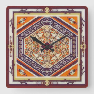 Mandala Tribal Nouveau Quadratische Wanduhr