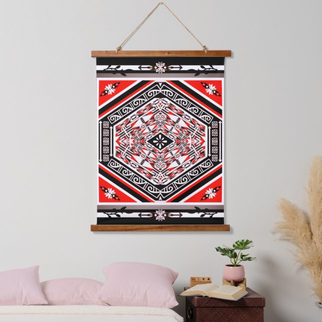 Mandala Tribal Nouveau Wandteppich Mit Holzrahmen (Schlafzimmer)
