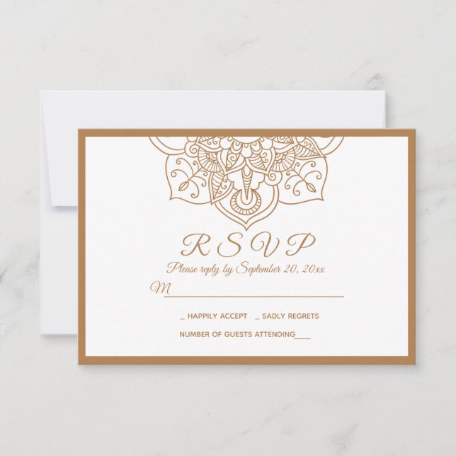 Mandala UAWG Brown Boho Indian Modern Wedding RSVP Karte (Vorderseite)