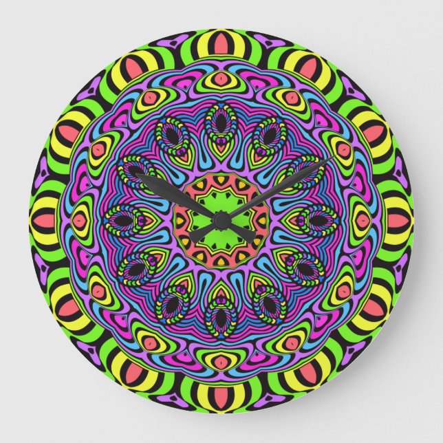 Mandala-Uhr - Neon 1 Große Wanduhr (Vorderseite)