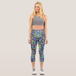 Mandala Universe Psychedelic Colors Capri Leggings