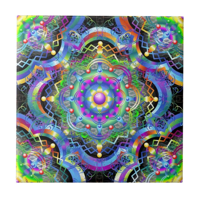 Mandala Universe Psychedelic Colors Fliese (Vorderseite)
