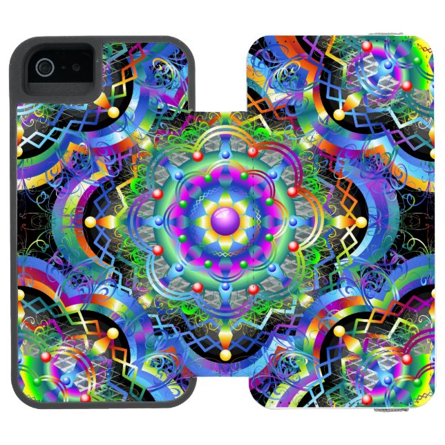 Mandala Universe Psychedelic Colors Incipio iPhone Geldbeutel-Hülle (Folio Geöffnet)