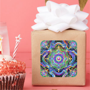 Mandala Universe Psychedelic Colors Quadratischer Aufkleber