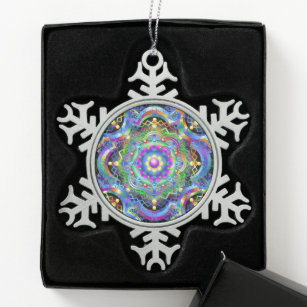 Mandala Universe Psychedelic Colors Schneeflocken Zinn-Ornament