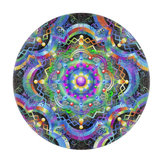 Mandala Universe Psychedelic Colors Schneidebrett (Vorderseite)