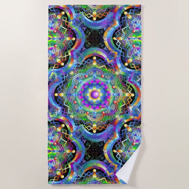Mandala Universe Psychedelic Colors Strandtuch (Vorderseite)