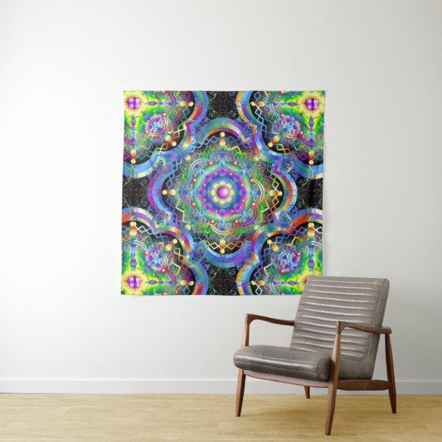 Mandala Universe Psychedelic Colors Wandteppich (Beispiel (Horizontal))