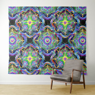 Mandala Universe Psychedelic Colors Wandteppich