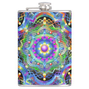 Mandala-Universum psychedelische Farben Flachmann