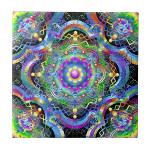 Mandala-Universum psychedelische Farben Fliese