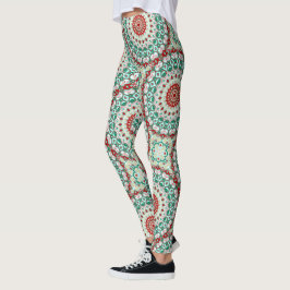 Mandala Urlaub in Rot, Grün und Winter Weiß Leggings