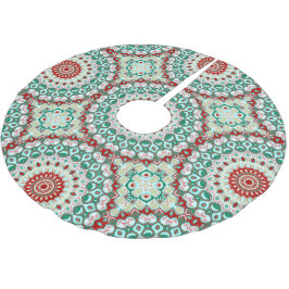 Mandala Urlaub in Rot, Grün und Winter Weiß Polyester Weihnachtsbaumdecke