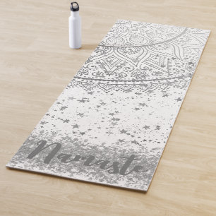 Mandala verzaubern mit Silberstern auf Weiß Yogamatte