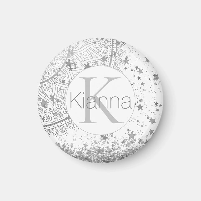 Mandala verzaubern mit Silver Stars Monogramm Magnet (Vorne)