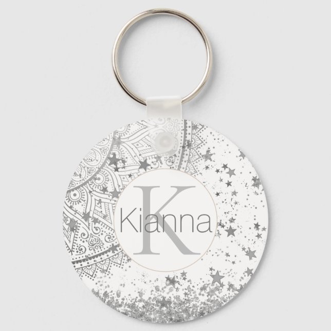 Mandala verzaubern mit Silver Stars Monogramm Schlüsselanhänger (Vorderseite)