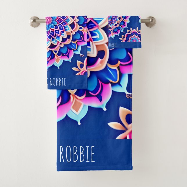 Mandala Violet Pink Geometrisches Muster Badhandtuch Set (Insitu)