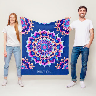 Mandala Violet Pink Geometrisches Muster Fleecedecke