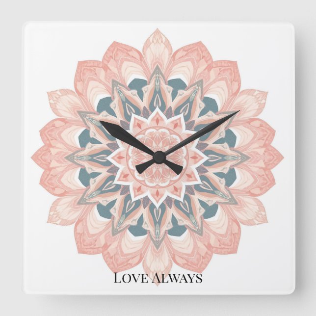 Mandala Wall Clock - Arabesque Art Quadratische Wanduhr (Vorderseite)