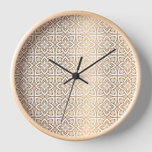 Mandala Wall Clock: White and Gold Uhr (Vorderseite)