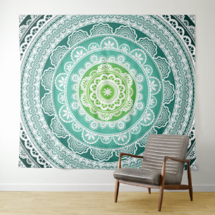 Mandala Wall Tapestry Green Blue Aquamarin Wandteppich
