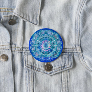 Mandala Weiße Umrandung blaue Wasserfarbe - Button