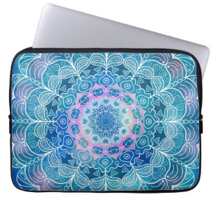 Mandala Weiße Umrandung blaue Wasserfarbe -  Laptopschutzhülle