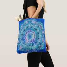 Mandala White Kontur 12 on Blue Aquamarin -