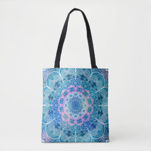 Mandala White Kontur blue Wassercolor -