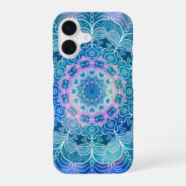 Mandala White Kontur blue Wassercolor - iPhone 16 Hülle