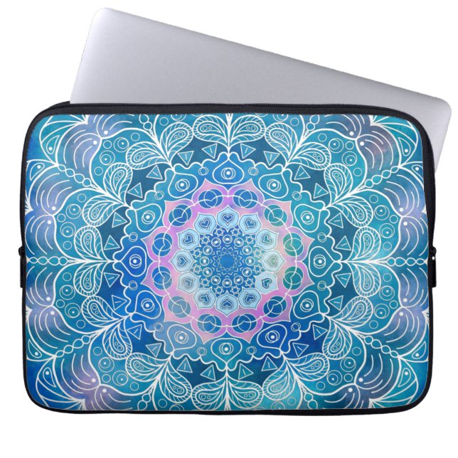 Mandala White Kontur blue Wassercolor - Laptopschutzhülle (Vorderseite)
