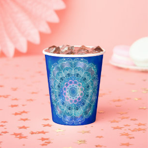 Mandala White Kontur blue Wassercolor - Pappbecher