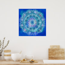 Mandala White Outline blue Watercolor -