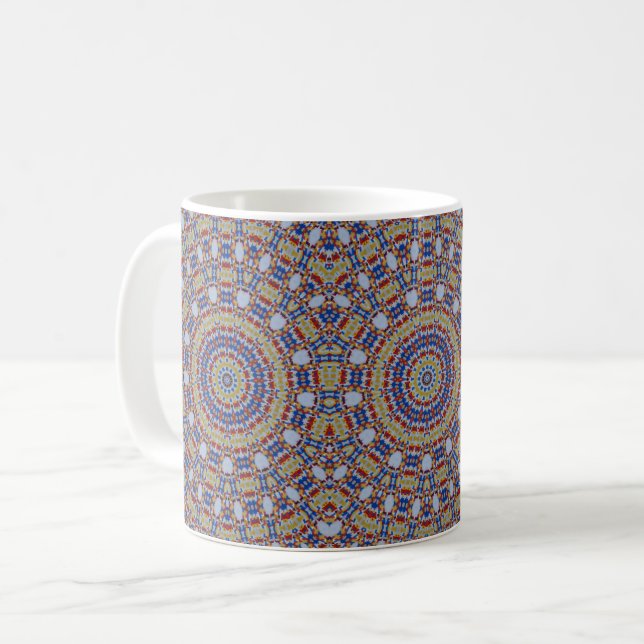 Mandala yellow blue coffee mug kaffeetasse (Vorderseite Links)